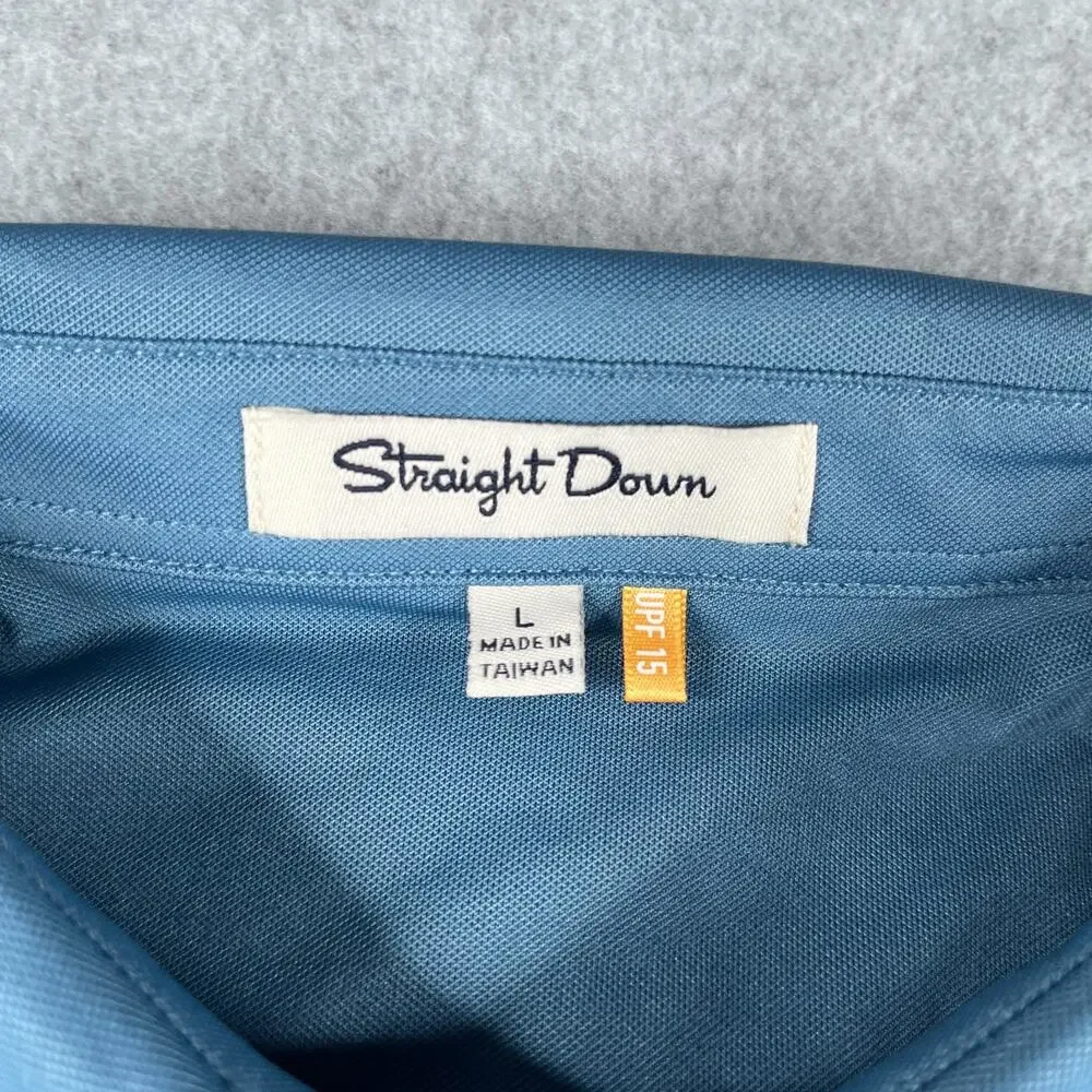 Straight Down Polo Shirt Large Blue UPF15 Lightweight Golf Performance Casual